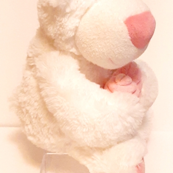 Aurora World White/Pink Bear Plush 10" With Textured Ribbed Heart And Feet - Picture 2 of 10